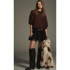 Anthropologie Maeve Sweater Women Tinsel Chocolate Violetta Preppy Small NWT